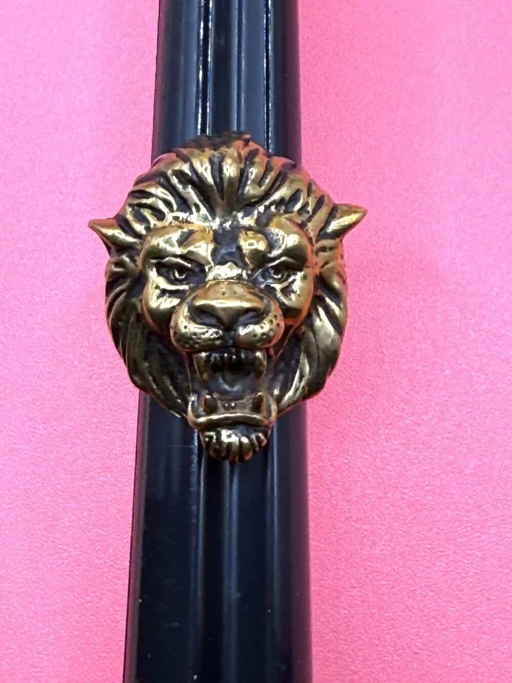 Huge Vintage Artist Made Solid Bronze Lion Head Ring